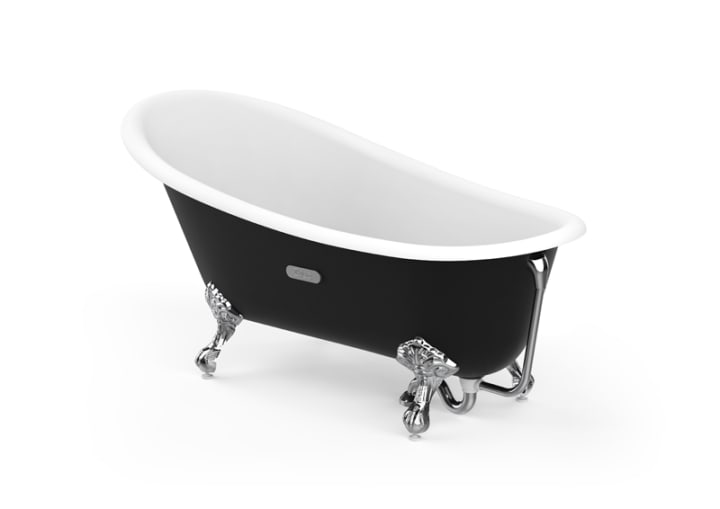 Овальная чугунная эмалированная ванна, с противоскользящим покрытием дна, внешнее покрытие черного цвета