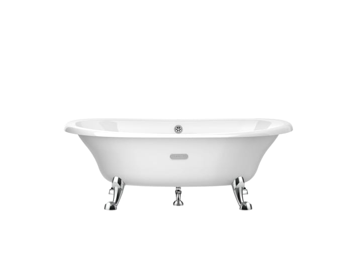 Овальная чугунная ванна с внешней поверхностью белого цвета и противоскользящим покрытием