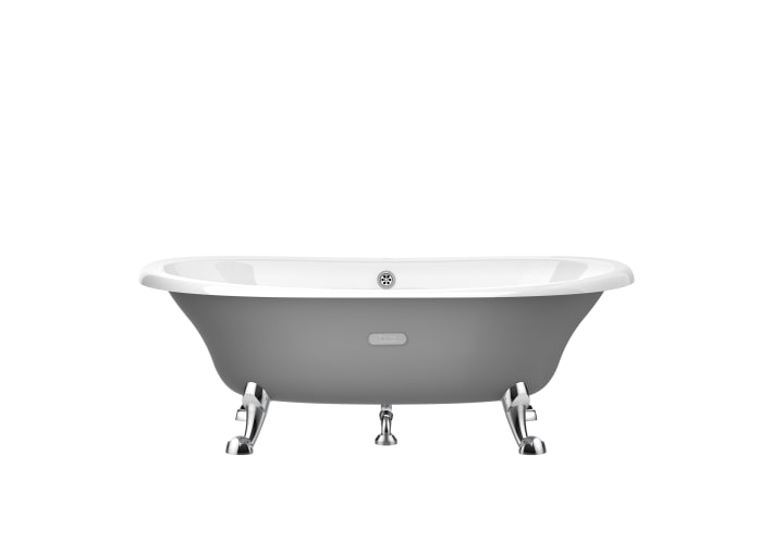 Овальная чугунная ванна с внешней поверхностью серого цвета и противоскользящим покрытием