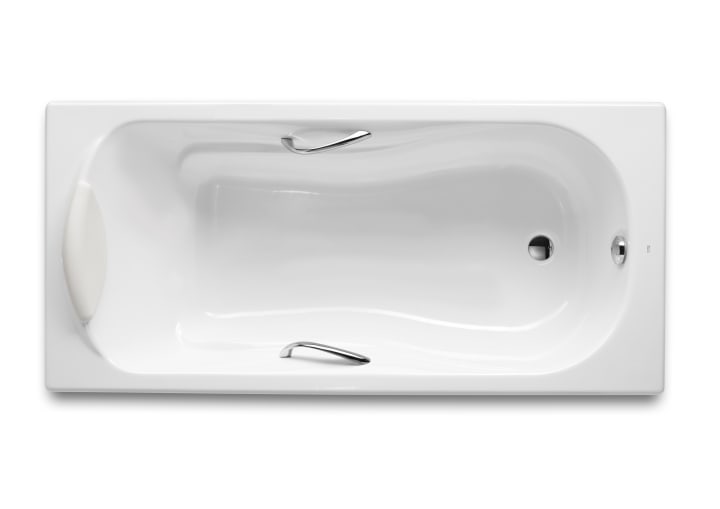 Прямоугольная чугунная ванна с противоскользящим покрытием и ручками