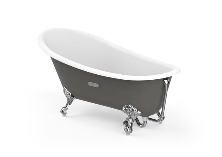 Овальная чугунная эмалированная ванна, с противоскользящим покрытием дна, внешнее покрытие серого цвета